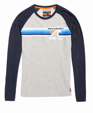 Superdry Surf Co Stripe Raglan Férfi Pólók Szürke/Sötétkék | INGED2513